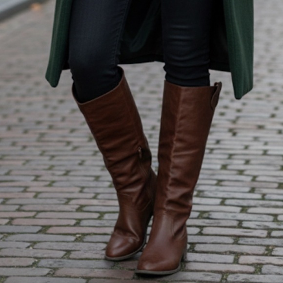 Ardene Brown Knee High Cowboy Boots | Fall Western Trend Faux Leather Size 6 - Picture 1 of 6